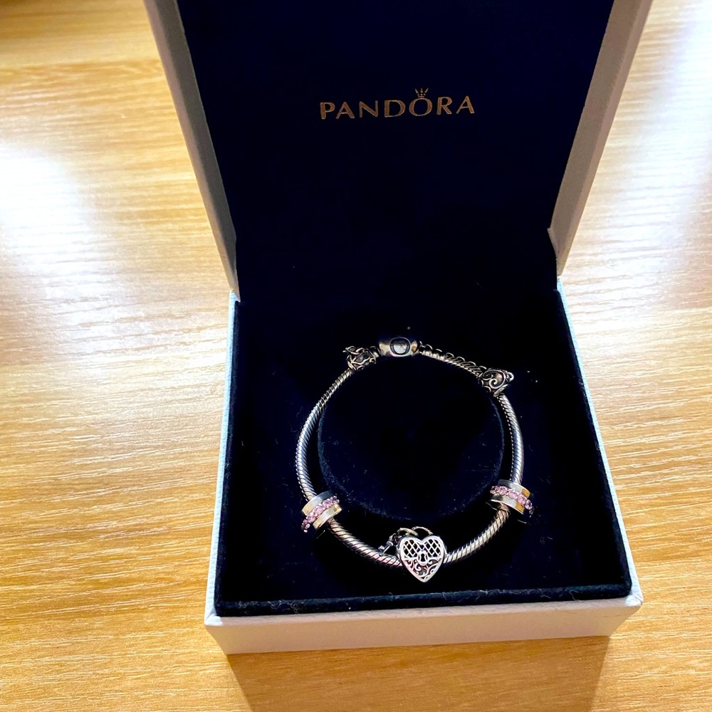 Pandora heart lock and key bracelet with charms